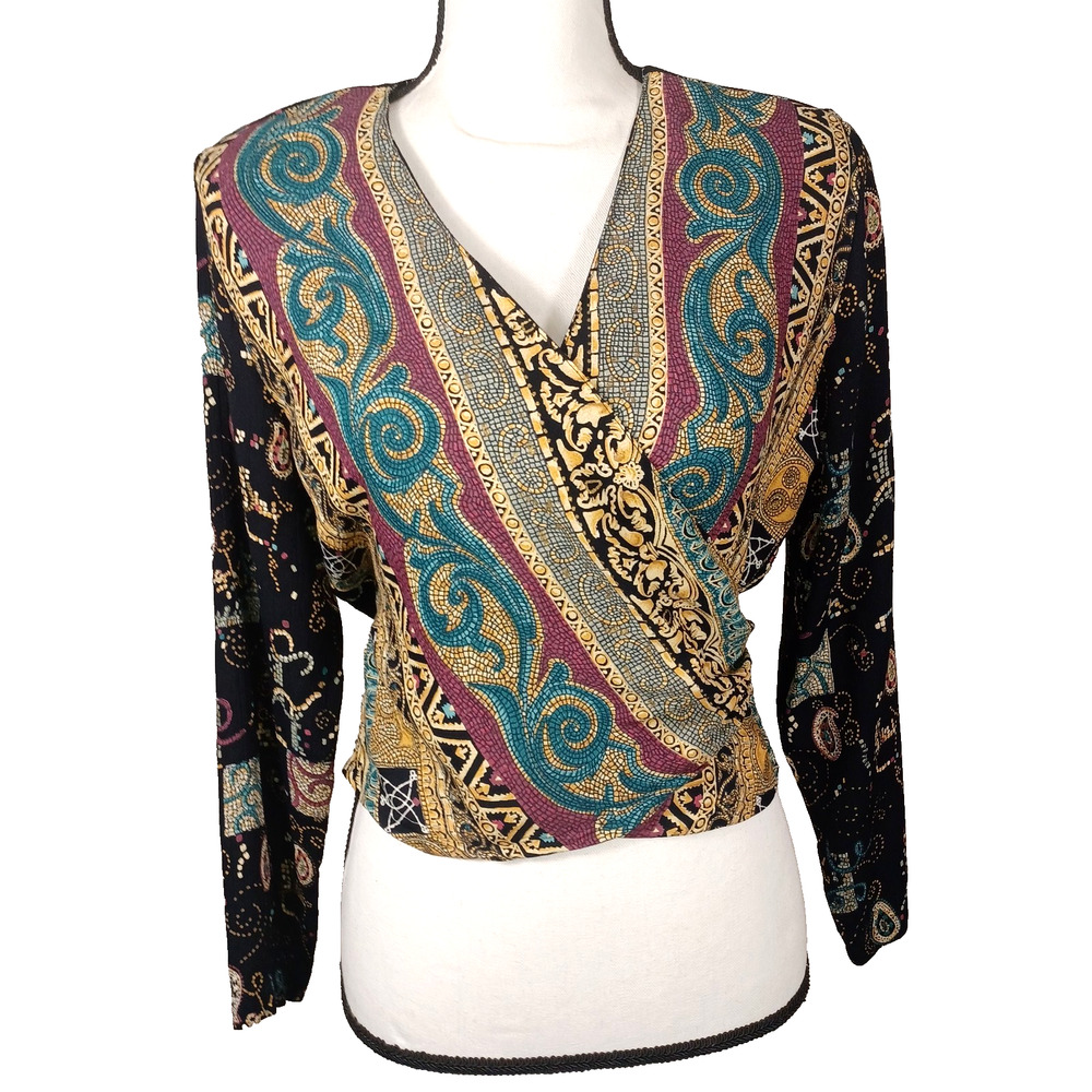 Authentic Vintage 90s Carole Little Crop Wrap Blouse